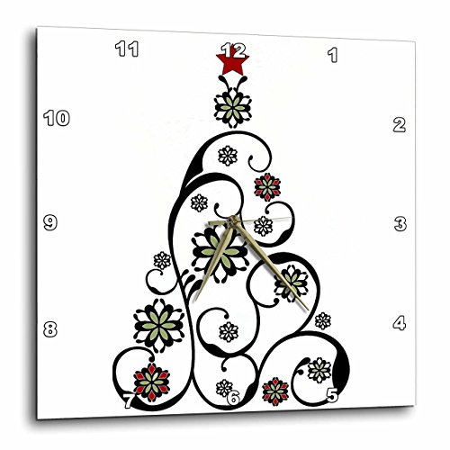 Reloj de pared 3dRose con diseño árbol navideño negro y estrella roja miniatura 4