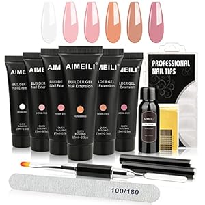 AIMEILI Builder Gel Kit, Gel UV Soak-off Gel Builder Extension Set met Slip Solution Pen 6W UV LED Lamp 6 * 15ML KIT2
