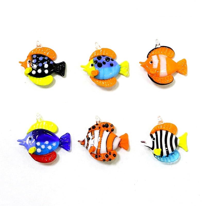 6Pcs Murano Handmade Glass Tropical Fish Mini Figurines Pendant Aquarium Decoration Cute Sea Animals Tiny Statue Craft Ornaments (Color : Mottled, Size : About 3cm)