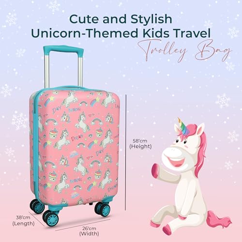 Image of NOVEX Unicorn Kids Bags Travel Trolley with 4 Wheels |Pink, 22-Inch Spinner Bag | Hard Sided Polycarbonate Unique Children's Luggage /Suitcase for Cute Girls Kid - 360-Degree Rotatable Wheel