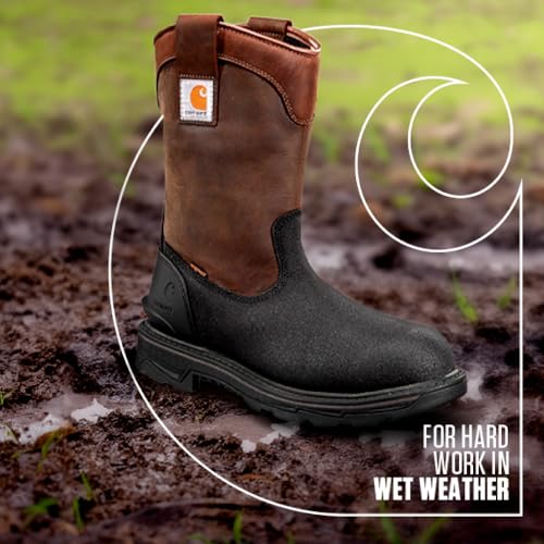Image of Carhartt Men's Ironwood WP 11 inch Soft Toe Wellington | Waterproof Work Boots, 11-Inch Wellingtons, Oil-Tanned Leather with EH & Slip-Resistant Outsoles, Fastdry Lining