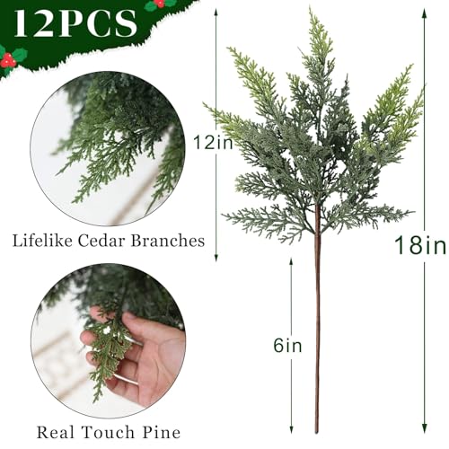 18" Actual Contact Cedar Branches -12 Pcs, Synthetic Christmas Cedar Department Reasonable Faux Pine Picks Fake Greenery Crops Stem for Vase DIY Crafts Garland Wreath Indoor Outside Dwelling Decor - Image 7