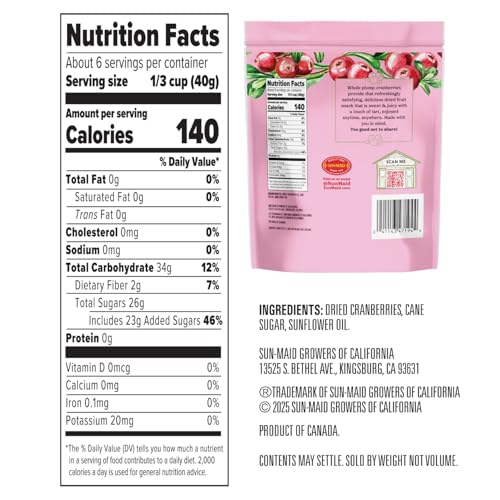 Image of Sun-Maid Farmstand Reserve Whole Dried Cranberries - (4 Pack) 8 oz Resealable Bag - Dried Fruit for Holiday Snacks and Charcuterie Boards