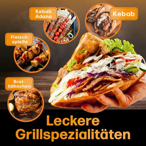 GOURMETmaxx Dönergrill | vertikaler Elektrogrill für Döner, Gyros, Schaschlik | Grill elektrisch mit Mittelspieß und 6 zusätzlichen Spießen, auch als Schaschlikgrill verwendbar – Bild 8