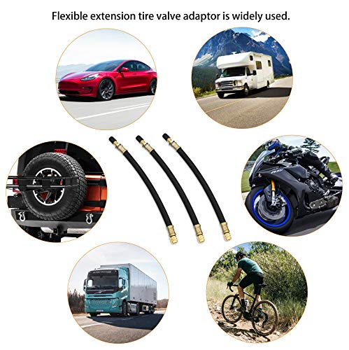 Image of HOOTO 3pcs 8.25 inch Tire Valve Extension, Flexible Extension Tire Valve Adaptor for Universal Car Truck Motorcycle Bicycle RV