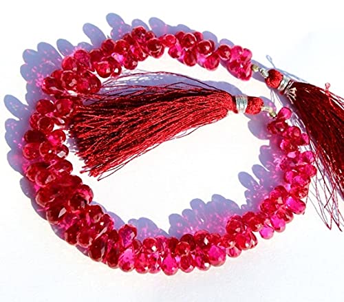 Corindon rose quartz en perle goutte briolette facettée de 4x6 mm à 6x10 mm pour création fil