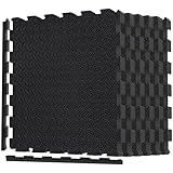 Exercise Mat EVA Interlocking Foam Floor Tiles for Home Gym, Mat for Home Workout Equipment, Workshops Under Pool, Hot Tub, Garage, Garden, Play Area Puzzle Flooring (Black, 4 Tiles (16 SQ FT))