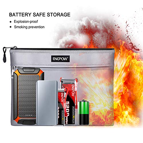 Engpow Fireproof Document Bags,Non-Itchy Fireproof Money Bag,13.4"X 10.2" Two Pockets Fireproof Safe Pouch File Storage For A4 Document Files, Passport, Tablet(Silver) #TOP4