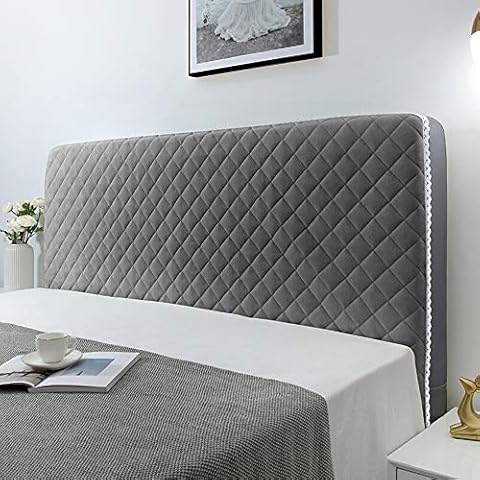 Bed Headboard Slipcover Protector Stretch Solid Color Dustproof Decor Slip Cover for Bedroom Decor, Washable,Gray-150 * 70cm Cover