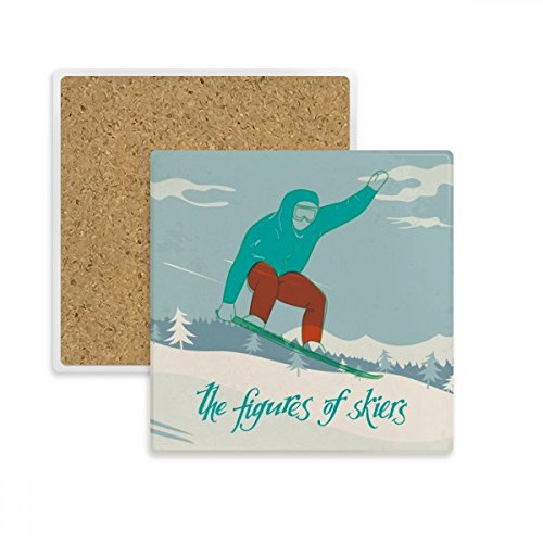 Dessous de verre ski illustration en pierre absorbante multicolore pour tasse et boisson