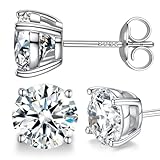 Moissanite Earrings for Women，Lab Greated Men Studs Sterling Silver Earring Plated 18k White Gold Hypoallergenic Jewelry (Silver, 1 CTW (0.5CT Each))