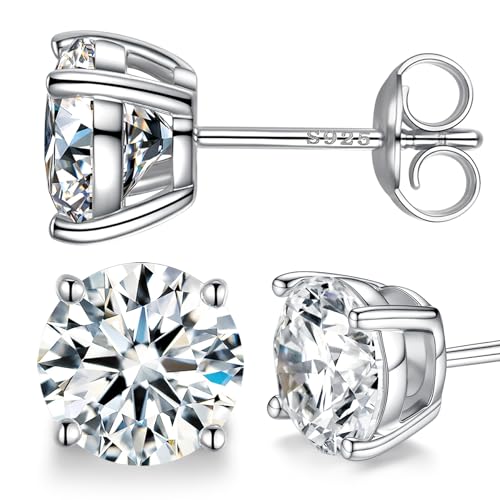 Moissanite Earrings for WomenLab Greated Men Studs Sterling Silver Earring Plated 18k White Gold Hypoallergenic Jewelry (Silver 1 CTW (0.5CT Each))