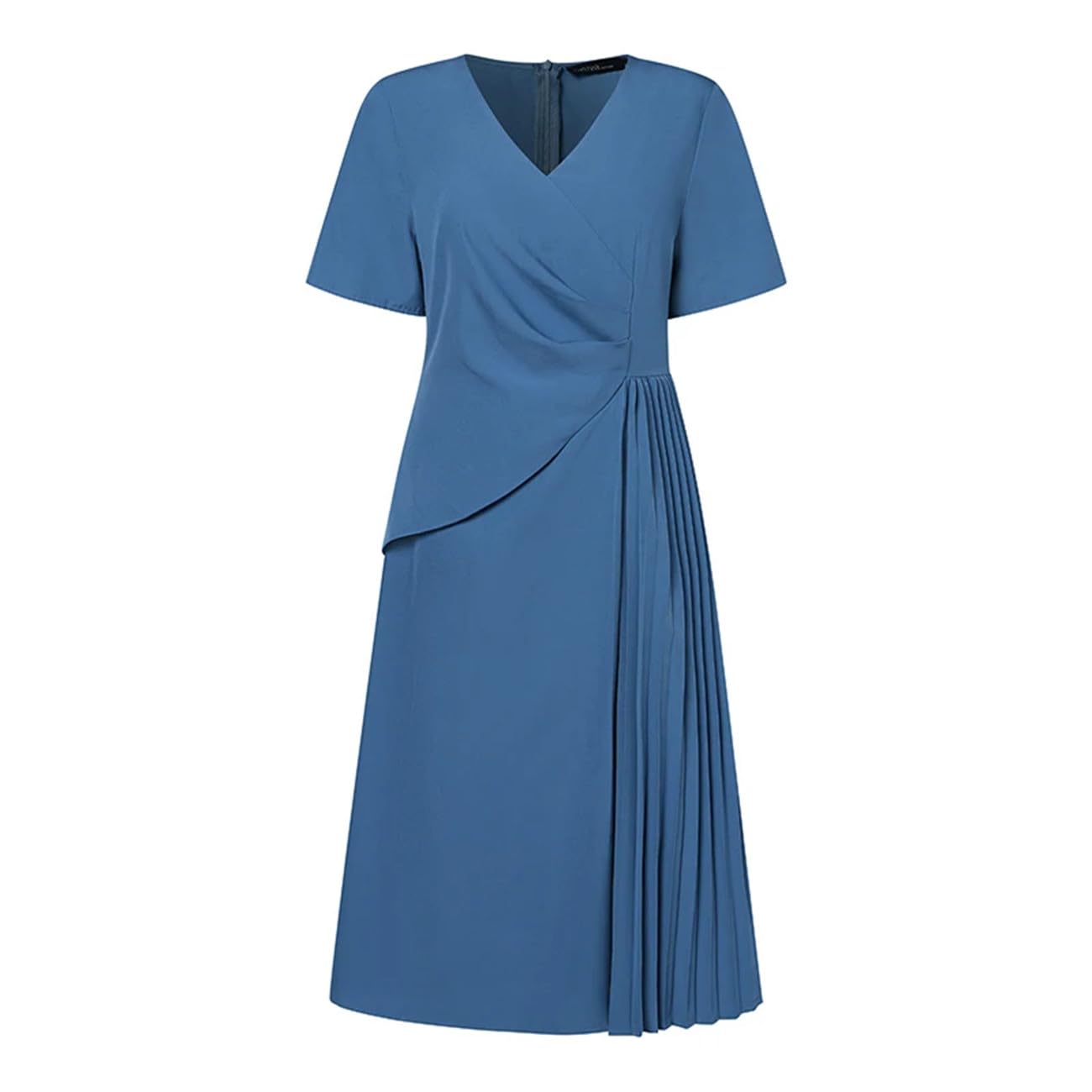 Donne Elegante Lavoro V Nek Abito Da Partito Moda Manica Corta Robe Femme Solido Pieghe Midi Abiti