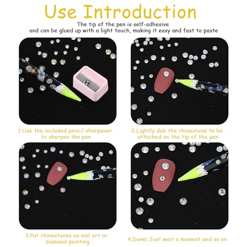Mabor 8 peças de caneta de arte de diamante para apanhar strass lápis ponta de unha caneta autoadesi