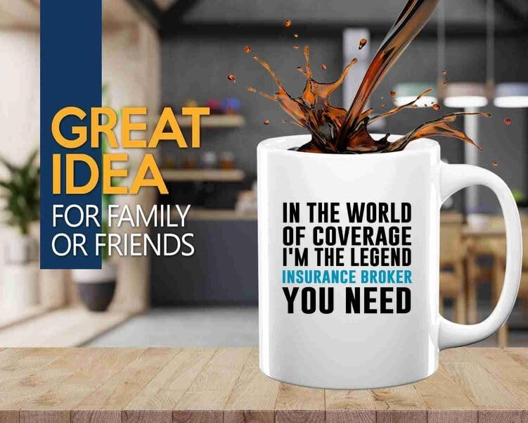 Insurance Broker Coffee Mug 11oz White -In the world of coverage - Funny Insurance Broker Gifts Marketing Gifts Salesman Agent Clients Mortgage