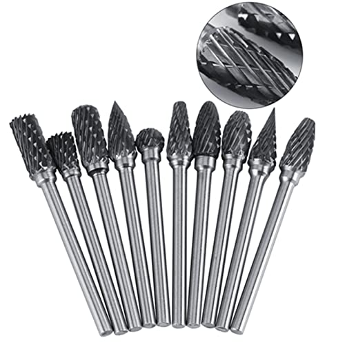 10 Stück Hartmetall-Stahl-Rotationsfeilen-Frässatz, 3 Mm Schaft, 6 Mm Schneidkopfdurchmesser für Stabschleifer, Drehbohrwerkzeug(Double pattern)