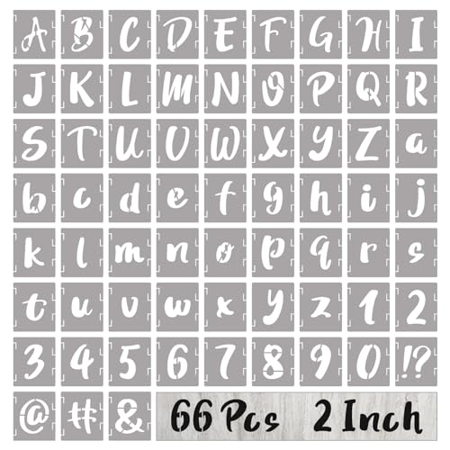 BAMIDELE 2 Inch Letter Stencils and Numbers, 66 Pcs Reusable Plastic Alphabet Symbol Interlocking Drawing Template Kit for Painting on Wood, Wall, Chalkboard, Fabric, Door Porch, Signage