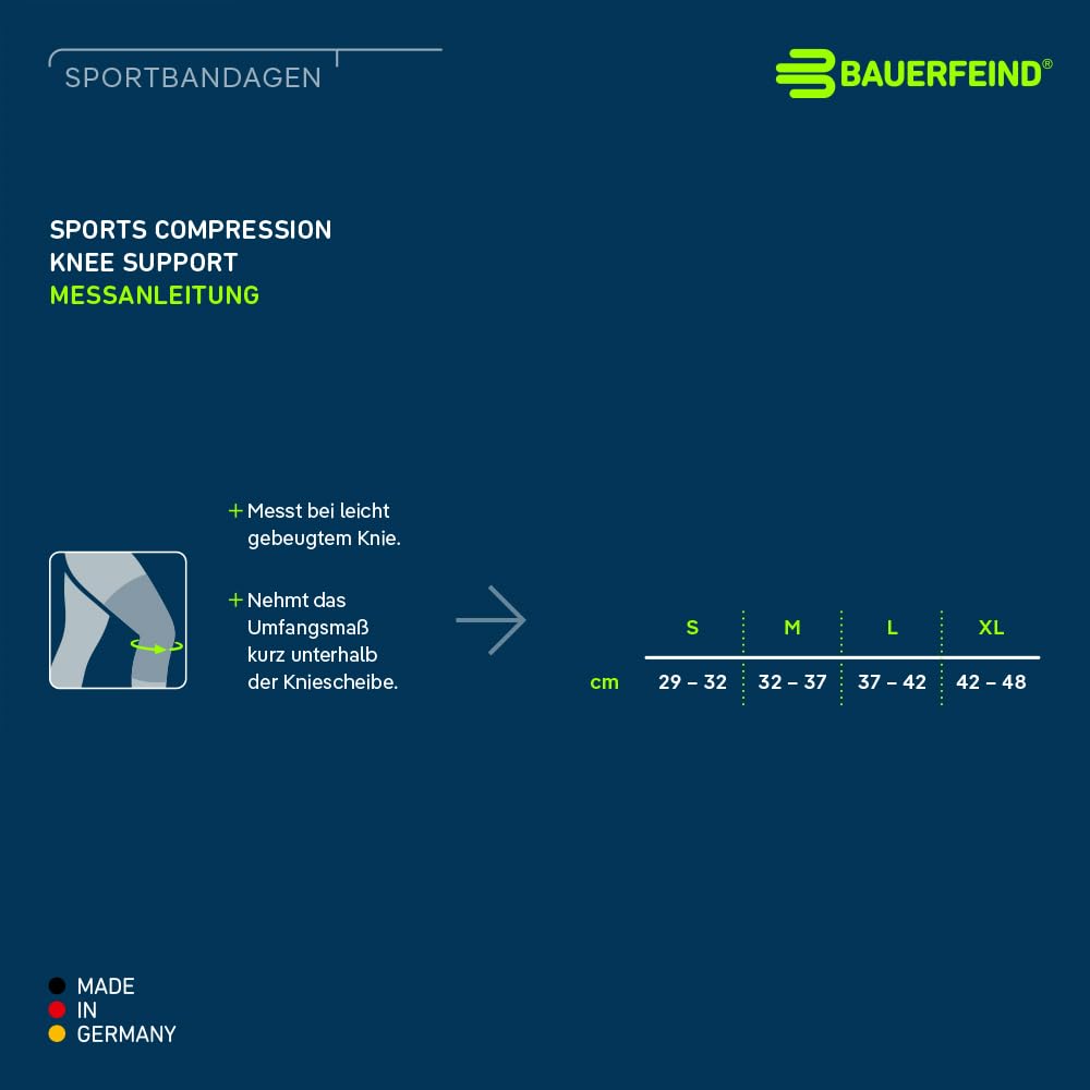 Bauerfeind Knee Sleeve „Sports Compression Knee Support“, 1 Unisex Sportkniebandage für Fussball, Laufen oder Fitness, Rechts & Links tragbare Kniebandage
