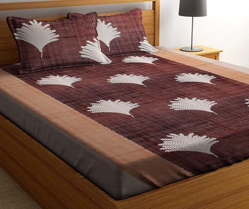 Image of BEVI Premium Microfiber 300 TC Fabric Pillow Cover | Ultra Soft & Smooth | Printed Brown Grey Leaf | Fade Resistant & Wrinkle Free | Luxury Home Decor | Pack of 2