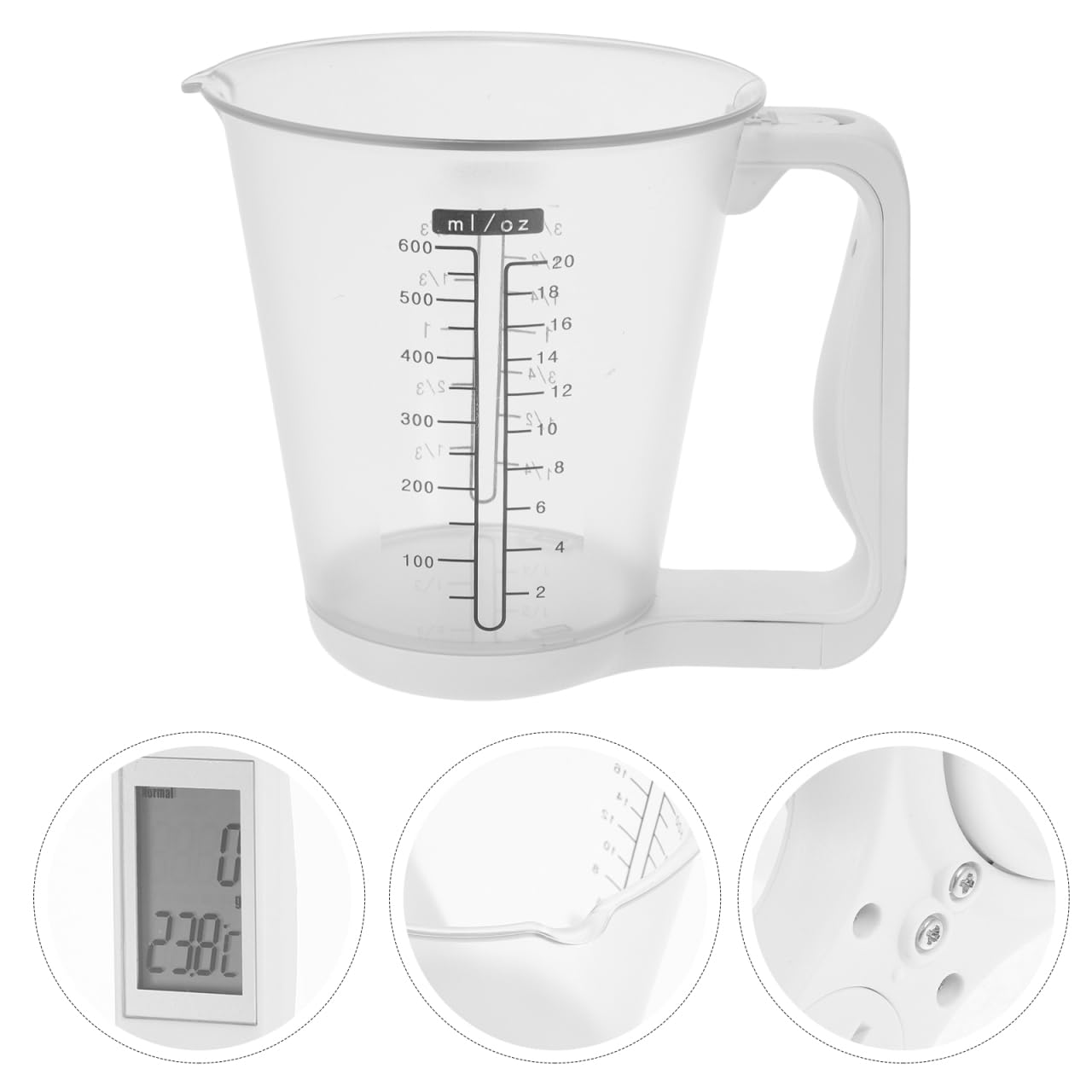 UKCOCO Balance de cuisine numérique avec grand verre doseur - Écran LCD - Mesure précise des aliments et de la température - Multifonction - Pour la cuisine et la pâtisserie - Blanc