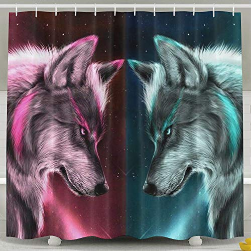 Sara Nell Galaxy Fire And Ice Wolf Shower Curtain Waterproof Polyester Fabric Extra Long Bath Curtains Bathroom Decorations Home Decor Sets 72x72 Inches With 12 Hooks Wantitall
