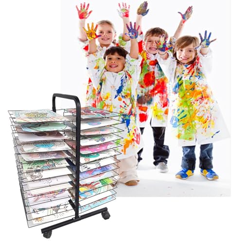 THEGA Rack De Estante Móvil De Secado - Estante De Secado De Arte Móvil De Doble Cara De 50 Pisos, Estante De Secado De Arte para El Aula, Estante De Almacenamiento De Estante De Arte De Pie sobre
