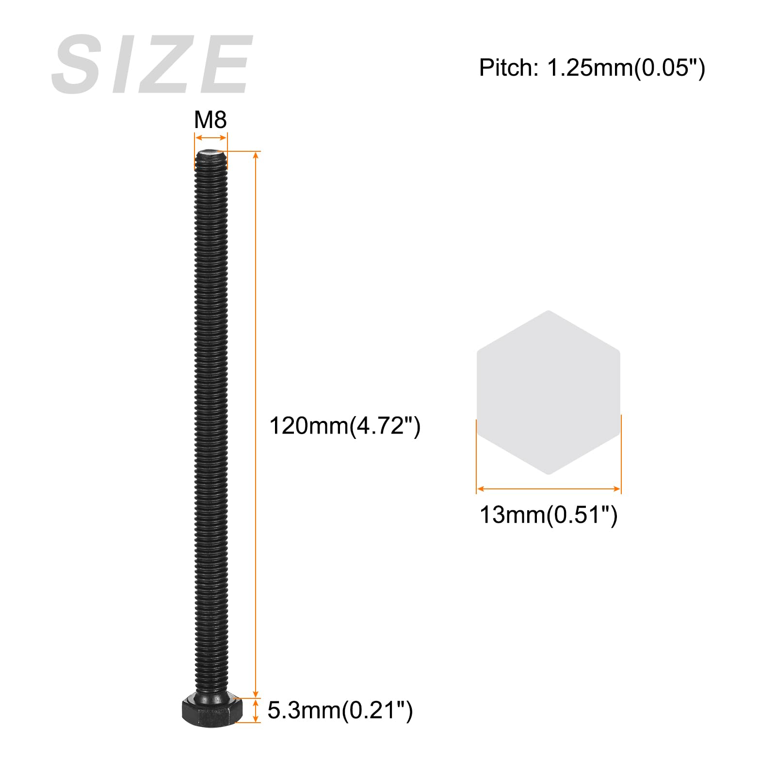 METALLIXITY Hex Bolts (M8-1.25x120mm) 5Pcs, Carbon Steel Fully Threaded Black Oxide, Coarse Thread UNC Hex Head Screw Bolt - Image 2