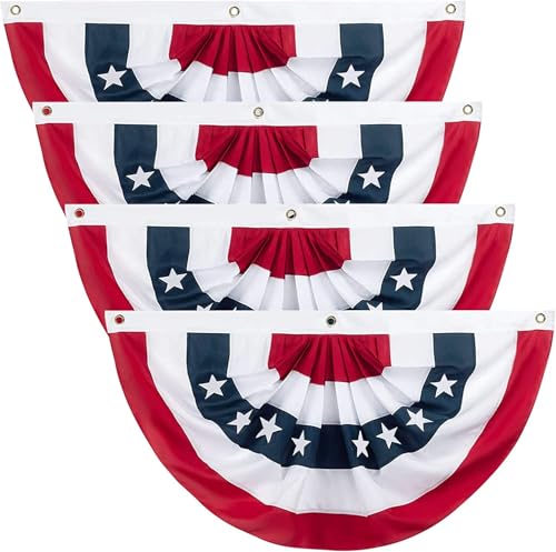 USA Pleated Fan Flag American US Bunting Flags Patriotic Half Fan Banner Flags with Brass Grommets for 4th of July Memorial Day Decoration Red White And Blue Bunting (4 1.5x3 Feet)