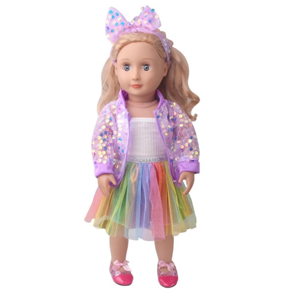 NIXNUT Doll Clothes Dress Vest Colorful Skirt Sequined Jacket Spring Fashion Clothing for American Girl Doll 18-inch with Hairband