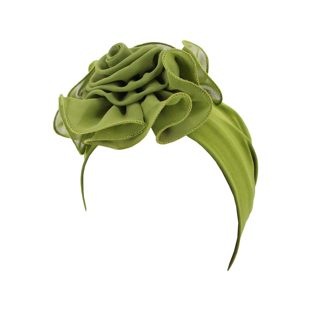 Surkat African Stain Turban Hat Pre-Tied Knot Headwrap Hairwear Bonnet Cap for Women, Army Green African Flower, One Size