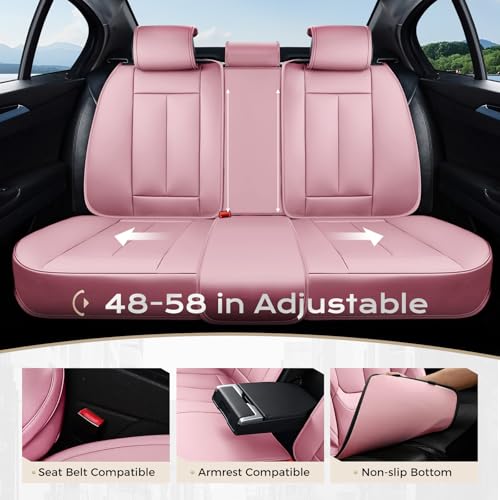 Image of Coverado Seat Covers Full Set, 5 Seats Seat Covers for Cars, Waterproof Nappa Leather Car Seat Covers with Head Pillow, Seat Protectors Car Seat Cushion Universal Fit for Most Cars (Pink)