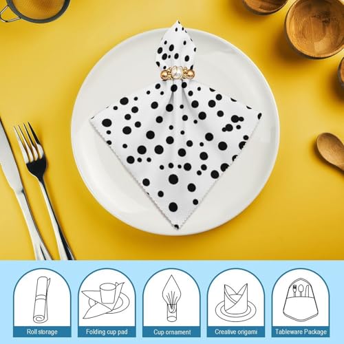 Servilletas de Tela Lunares Blancos y Negros Reutilizables 2 PCS miniatura 7
