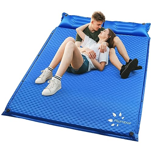 Image of FRUITEAM Double Sleeping Pad for Camping, Self Inflating Camping Pad, Camping Air Mattress, 2 Person Camping Mat with Pillow, Inflatable Foam Camping Pad for Backpacking, Hiking, Blue