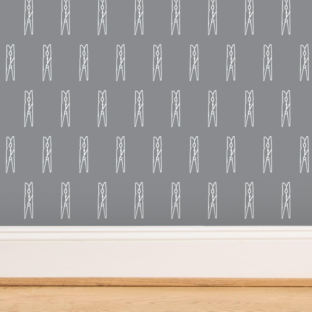 Spoonflower Commercial Grade Wallpaper 27ft x 2ft - Slate Gray Laundry Sketch Bold Modern Graphic Novelty Simple White Traditional Wallpaper