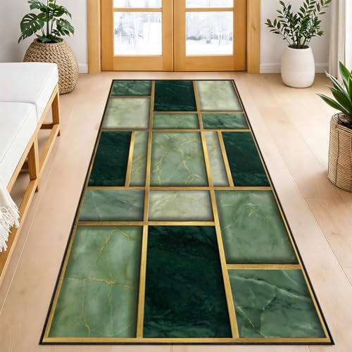 KUKEEUA Emerald Green Runner Rugs 4x8ft Abstract Modern Rug for Hallways
