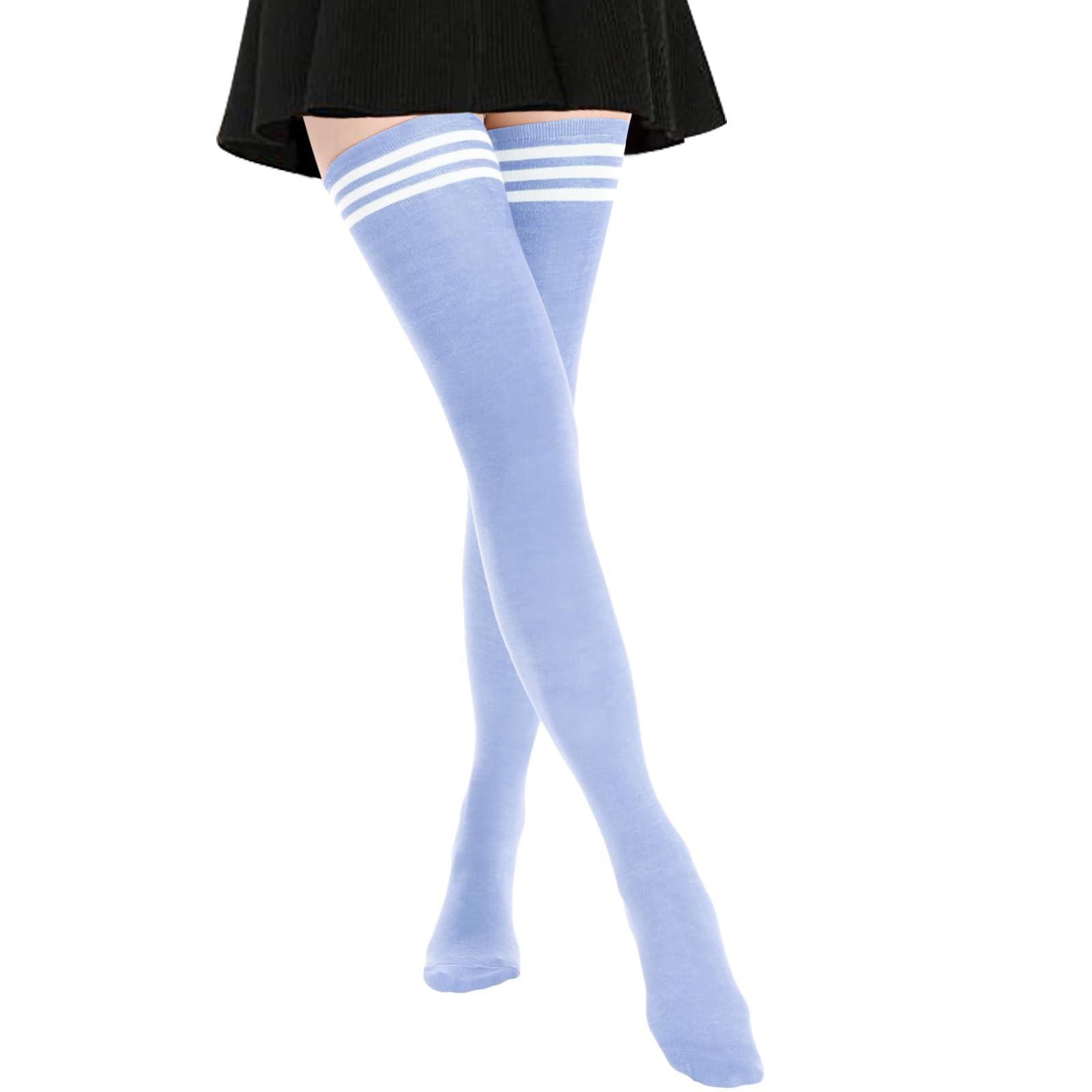 DRESHOW Women Extra Long Thigh High Socks Thin Stripes Tube Tights Over Knee Socks Casual High Boot Stockings