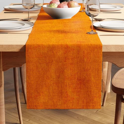 Image of Encasa XO Dining Table Runner for 4 to 6 Seater | 28x150 cm | Orange | Chenille Fabric | Machine Washable