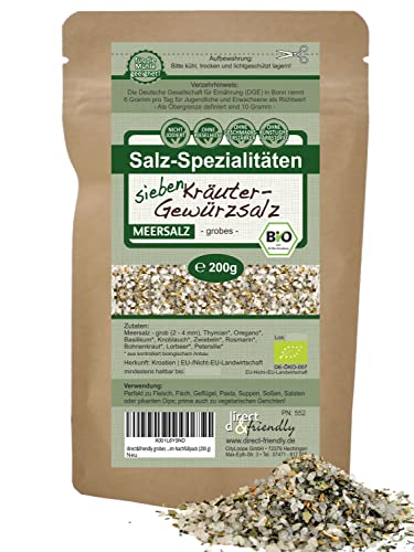 direct&friendly | grobes Bio-7 Kräuter-Gewürzsalz | 200g | Meersalz mit Bio Kräutern und...