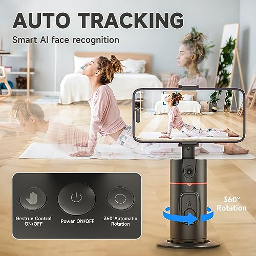 Image of Auto Face Tracking Tripod - 360 Rotation Auto Tracking Phone Holder, No App, Phone Camera Mount with Remote and Gesture Control, Rechargeable Smart Shooting Holder for Video Recording