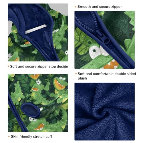 Cute Crocodile Pattern Print Toddler Fleece Jacket Girl Boys Hooded Fleece Jacket Coat Warm Outwear Zip-up 3-10T3