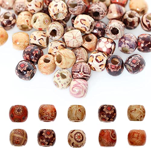 300 Pcs Large Hole Barrel Wood Beads, Macrame Beads