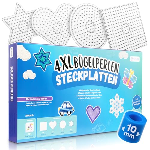 molinoRC Plaques pour perles à repasser, grand format de 10 mm - 4 pièces [carré, cercle, étoile, cœur] avec 10 superbes modèles - compatibles avec...