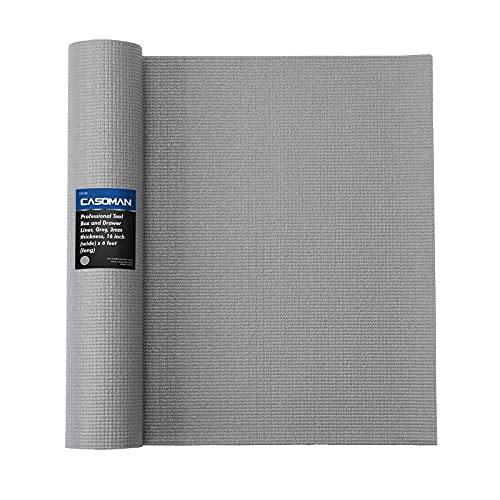 CASOMAN Professional Tool Box and Drawer Liner, Grey, Easy Cut Non-Slip Foam Rubber Toolbox Drawer Liner Mat, 16 inch (Wide) x 6 feet (Long) 16"W x 16"L
