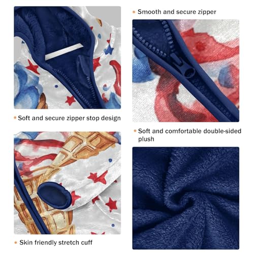 Ice Cream with Red and Blue Confetti Girls Fleece Jacket Girls Fall Jacket Girls Zip Up Hoodie Girls Sherpa Jacket 2-10T3