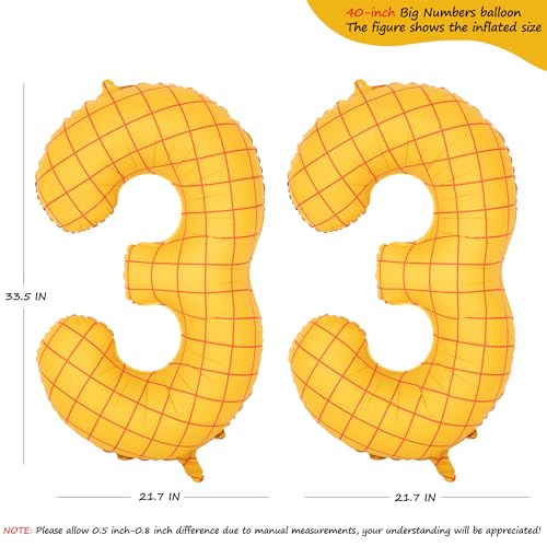 Image of 40 inch Large Number Balloon 33 Toy Inspired Story Yellow Birthday Balloon | Western Rodeo Party Supplies Boy Girl Story Anniversary Kids Birthday Party Cowboy Farm Themed Baby Welcome Decorations