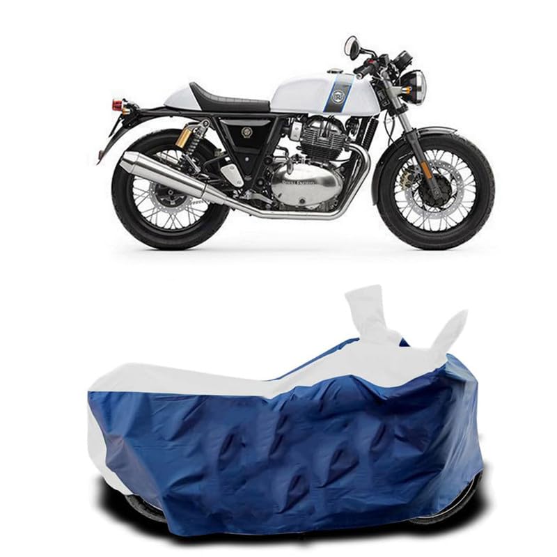 DUFFEL-Two Wheeler Bike Cover Compatible for Royal Enfie Continental Gt 650 Heat Protectio/UV-Rays/Birds Dropping/DustProof/Waterproof Indoor Outdoor and Parking Full Protection [White Patta]-image-48