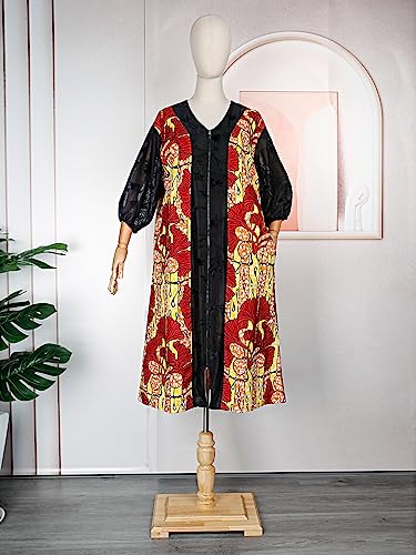 Image of HD African Print Dress for Woman Embroidery Pattern Maxi Dress
