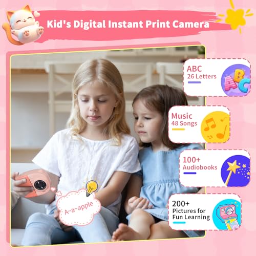 Rongta Kids Camera Instant Print, 1080P Kids Instant Cameras That Print Photos, Christmas Birthday Gifts for Girls Age 3-12, Video Camera Portable Toy for 3 4 5 6 7 8 9 10 Year Old Kids Girls(Pink) - Image 4