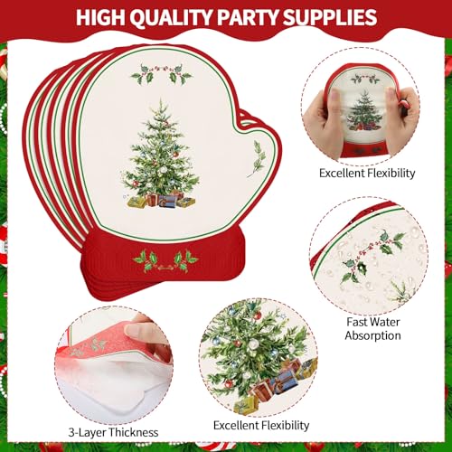 Maxdot 100 Pcs Christmas Plates and Napkins Disposable Christmas Tree Paper Plates Glove Napkins Xmas Dessert Dinner Platter Dinnerware Set for Xmas Winter Holiday Party Decorations Supplies Serves 50 – Image 4