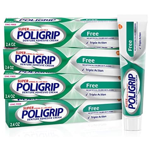 Super Poligrip Zinc Free Denture and Partials Adhesive Cream, 2.4 ounce (Pack of 4) Cover